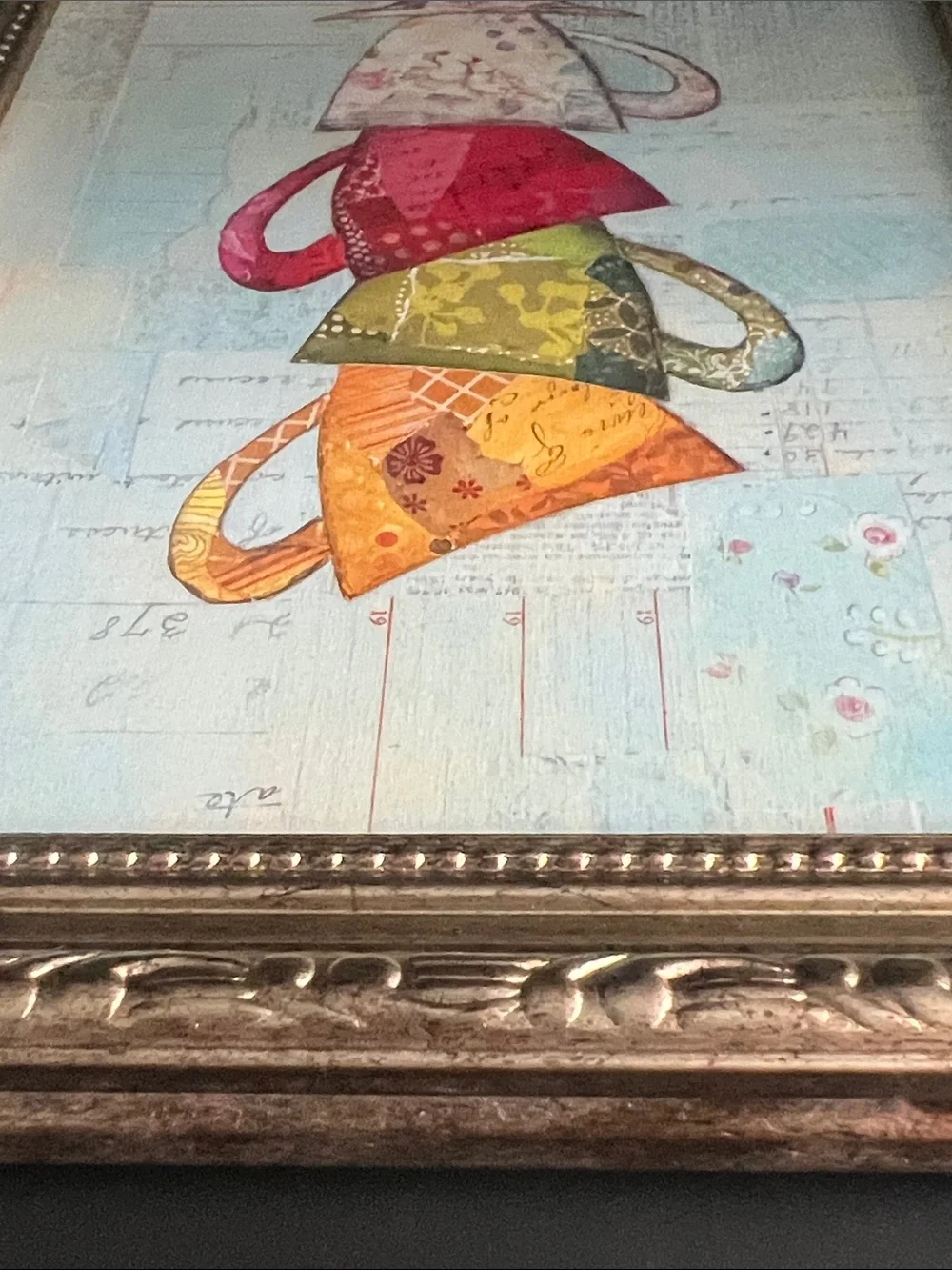 Stacked Teacups Ornate Framed Art